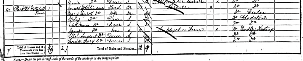 Copy from the 1891 census including Mary and her family