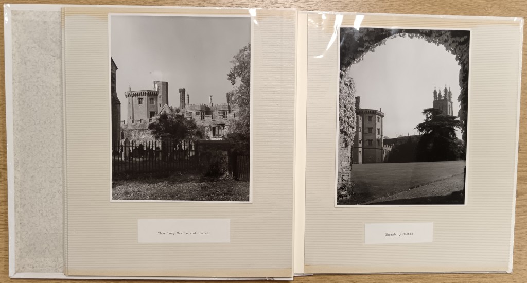 Photograph album including two photographs one of Thornbury Castle and Church